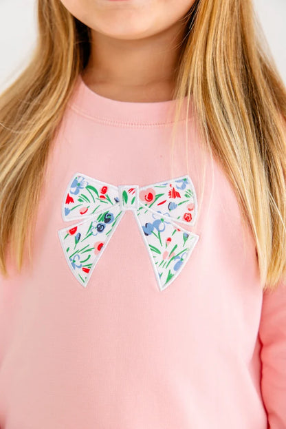 Cassidy Comfy Crewneck Puff Sleeve, 
Sandpearl Pink/Fair St Floral/Bow