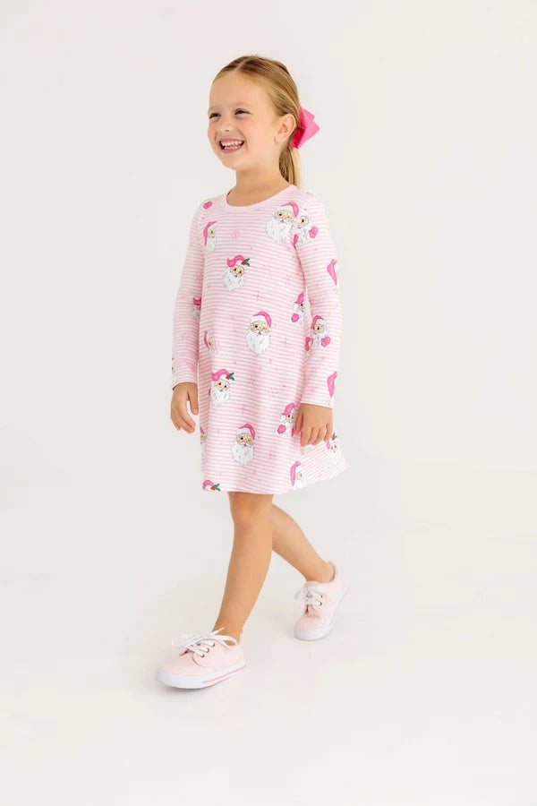 Long Sleeve Polly Play Dress - Heavy Weight, 
Dear Santa (Palm Beach Pink Stripe)/Palm Beach Pink