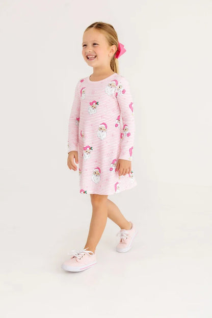 Long Sleeve Polly Play Dress - Heavy Weight, 
Dear Santa (Palm Beach Pink Stripe)/Palm Beach Pink