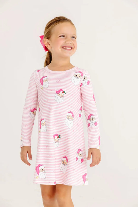 Long Sleeve Polly Play Dress - Heavy Weight, 
Dear Santa (Palm Beach Pink Stripe)/Palm Beach Pink