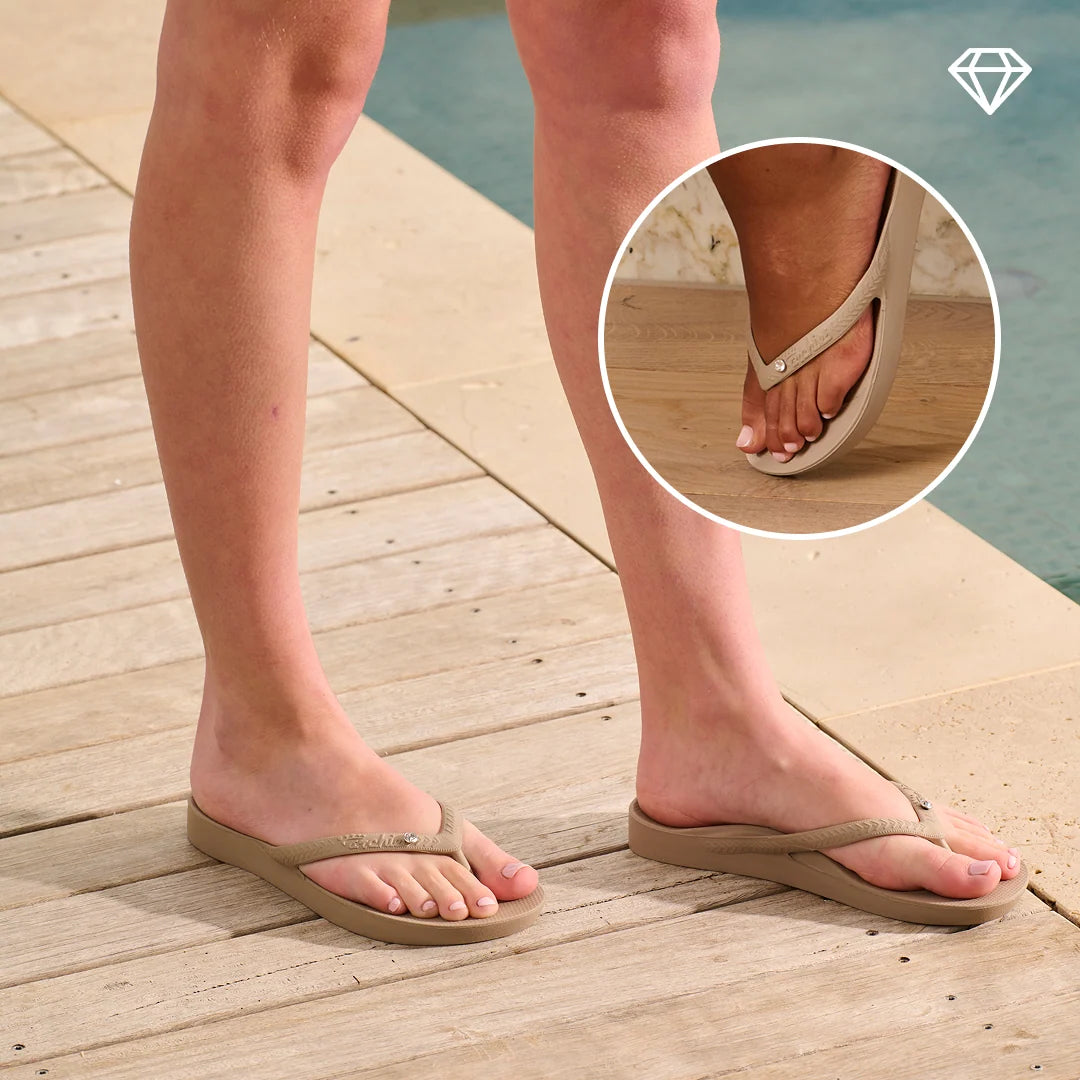 Archies Arch Support Crystal Flip Flops, Crystal Taupe