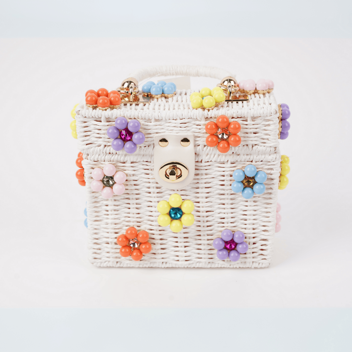 Wicker Bucket Daisy Flower Purse: Navy + White Daisy
