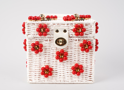 Wicker Bucket Daisy Flower Purse: Navy + White Daisy