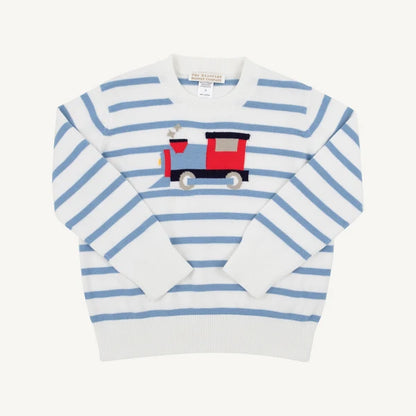 Isaac's Intarsia Sweater, 
Barrington Blue Stripe/Train