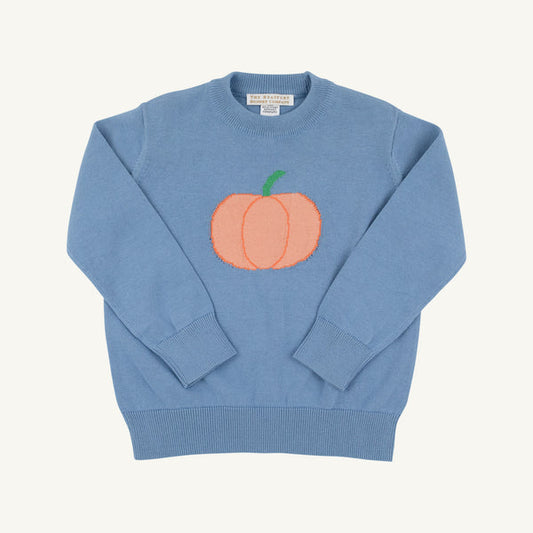 Isaac's Intarsia Sweater, 
Barrington Blue/Pumpkin