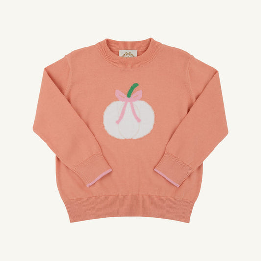 Isabelle's Intarsia Sweater, 
Seashore Sherbet/Pumpkin and Bow