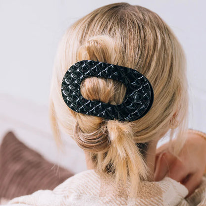 Teleties Jet Black Quilted- Flat Round Hair Clip