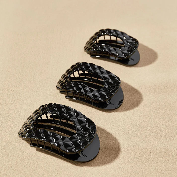 Teleties Jet Black Quilted- Flat Round Hair Clip