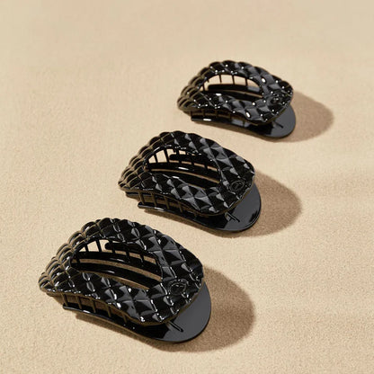 Teleties Jet Black Quilted- Flat Round Hair Clip